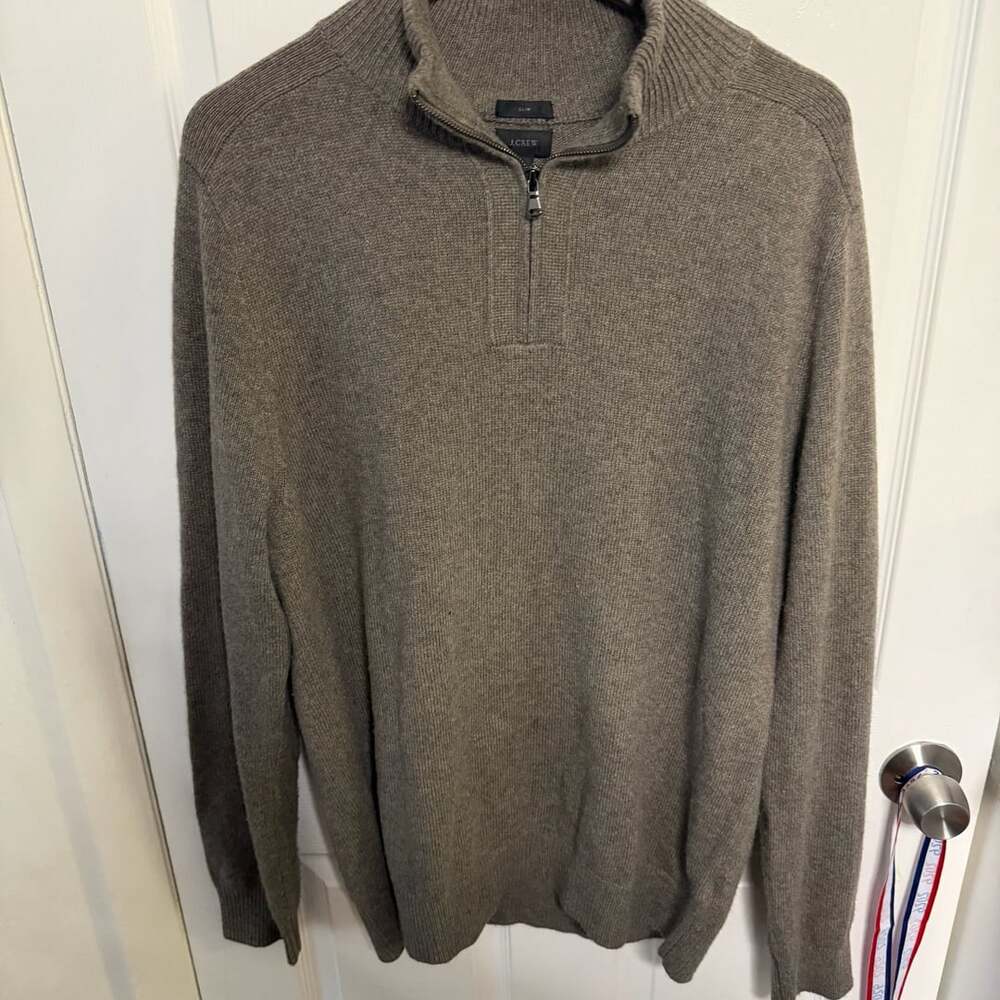 J.Crew Slim 1/4 Zip Sweater Gray Cashmere